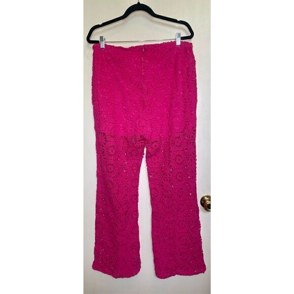 H&M straight leg crocheted hot pink pants size L - Picture 14 of 16